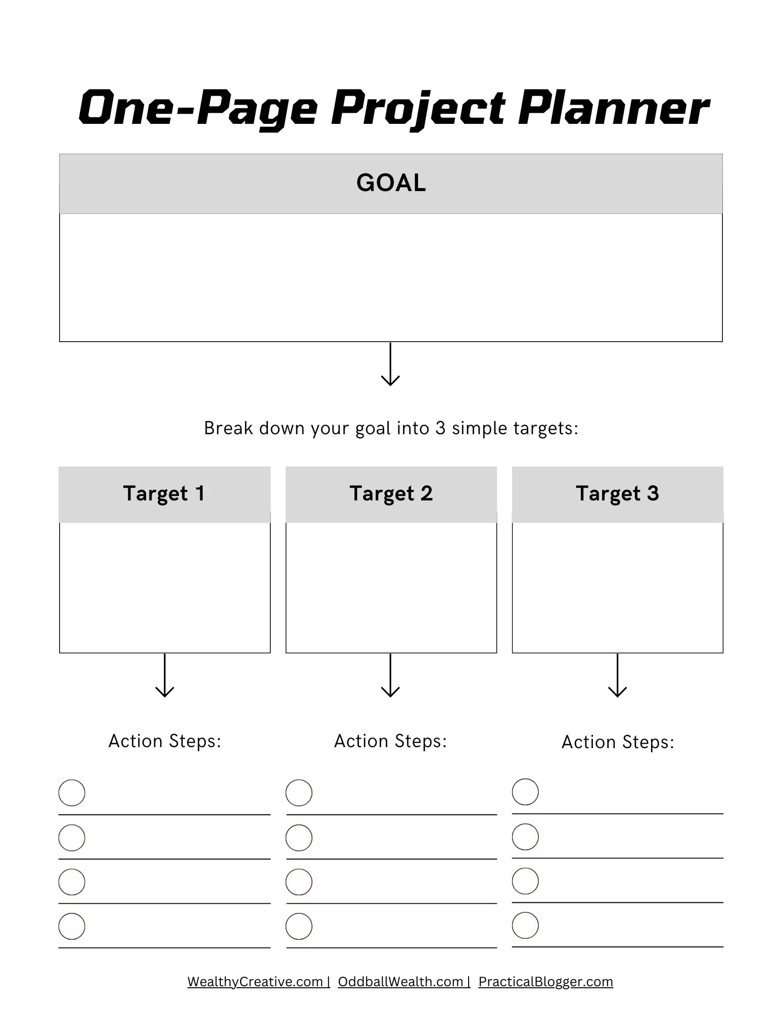Conquer Your Goals in One Page: Minimalist Modern Goal Planner (US Letter PDF) Product Description: Ditch the overwhelm, achieve laser focus! This isn't your average planner. Our minimalist modern design condenses powerful goal-setting into a single, beautiful US Letter PDF. Prioritize ruthlessly. Identify your top 3 goals and break them down into actionable steps – all within a streamlined layout that keeps you focused on what truly matters. Visualize your triumph. Ample space lets you map out your journey, ensuring you stay motivated and laser-focused on achieving your ultimate prize. Boost accountability. Track your progress with satisfying checkbox trackers, adding a gamified element that fuels your drive and celebrates every milestone. This isn't just a planner, it's your goal achievement command center. Instant Download & Printable: Get started in seconds, no matter where you are. Print as many copies as you need to adapt to your evolving goals. Effortlessly Customizable: The minimalist design eliminates distractions, allowing you to personalize it with your own notes, colors, and motivational quotes. Modern & Efficient: Say goodbye to bulky planners and hello to streamlined organization. Stop dreaming, start achieving! Download your Minimalist Modern Goal Planner today and transform your vision into reality! P.S. This digital download is compatible with most PDF annotation apps and note-taking software, allowing for further customization (software not included).