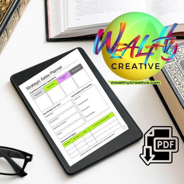 The Printable Strategic Sales Planner - Instant Digital Download PDF, on electronic tablet screen.