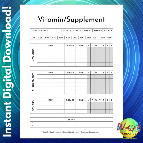 Invest in Your Wellbeing: The Premium Printable Supplement Organizer (PDF Download) Unleash Peak Performance: Track Your Vitamins & Supplements for Optimal Health (Premium)