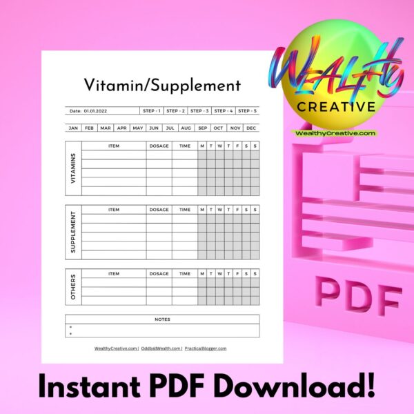 Effortless Organization: Premium Vitamin and Supplement Tracker (Printable Download) Boost Consistency, Maximize Benefits: Premium Printable Supplement Tracker PDF