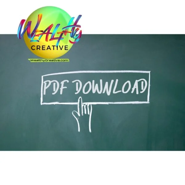 "PDF Download" written on Chalkboard, with the wealthycreative.com logo in upper left corner.