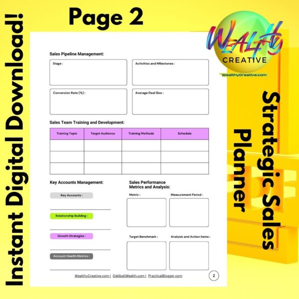 The Printable Strategic Sales Planner - Instant Digital Download PDF - Page 2 - on Yellow background