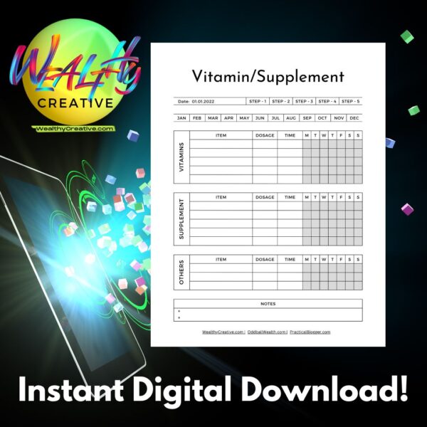 Say Goodbye to Missed Doses: Premium Printable Vitamin Tracker for Consistent Results Track Your Progress, Achieve Your Goals: Premium Downloadable Supplement Organizer