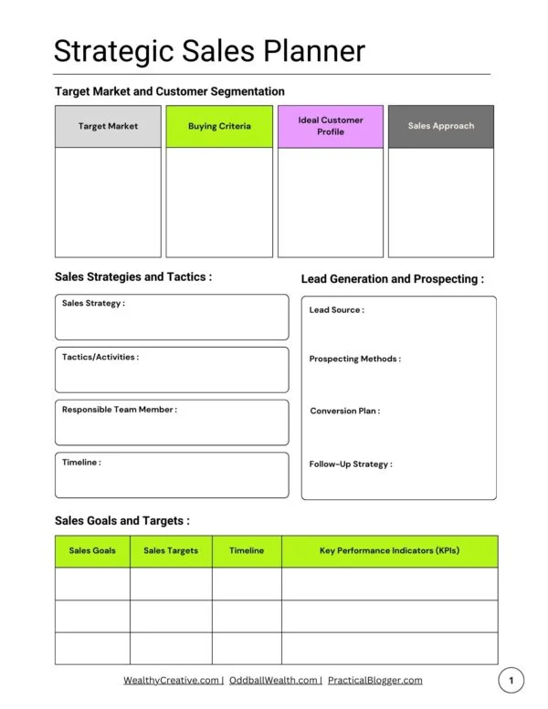 Screenshot of the Strategic Sales Planner Workbook - page 1