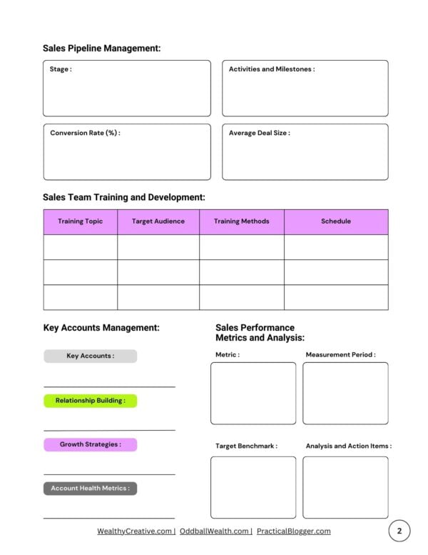 Screenshot of the Strategic Sales Planner Workbook - page 2