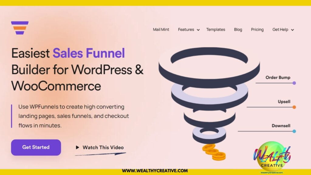 A screen capture image of WPFunnels home page on their website.