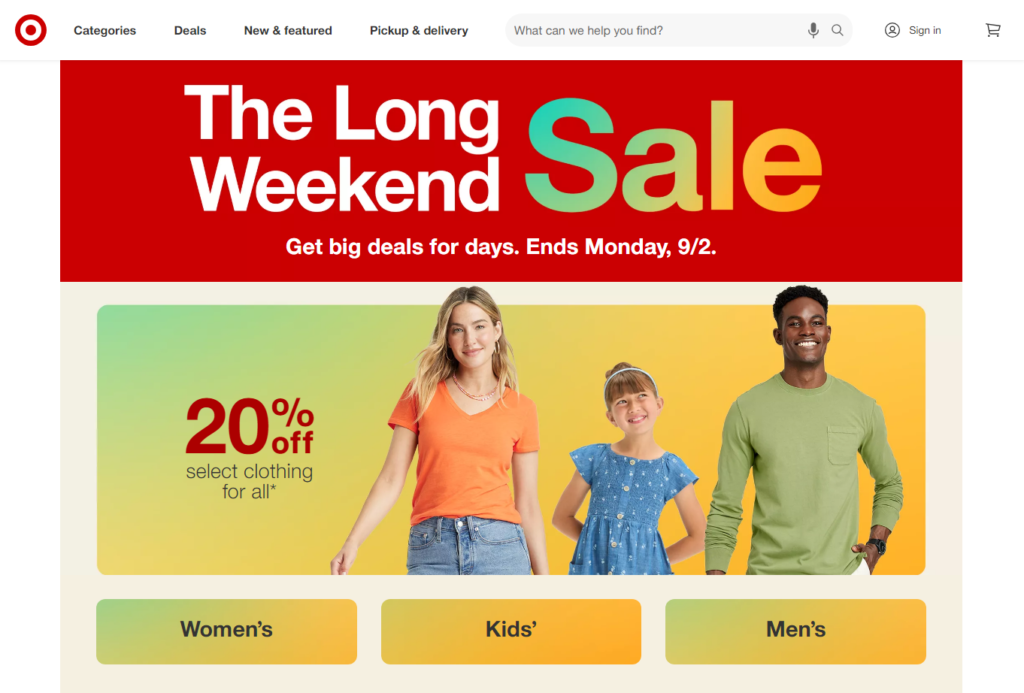 Screenshot of target.com homepage.