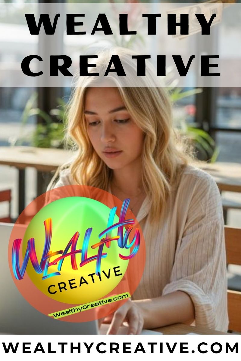 Female student with laptop, brainstorming business ideas, money floating around.