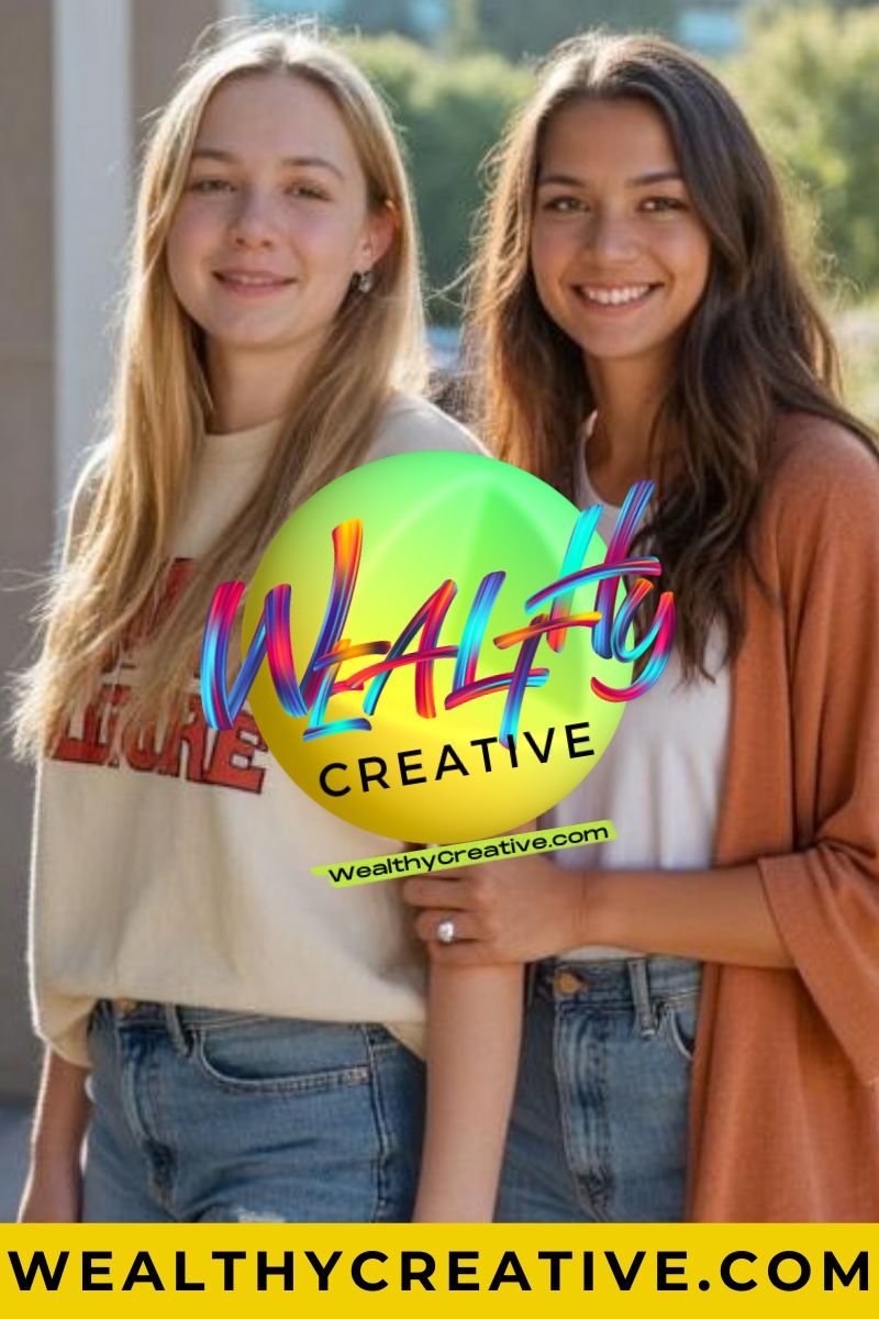 Female students working remotely from a beach, symbolizing freedom.