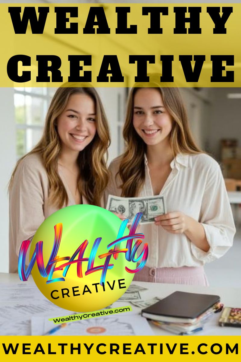 Gorgeous blond and brunette female students counting money with a smile, surrounded by innovative business concepts.