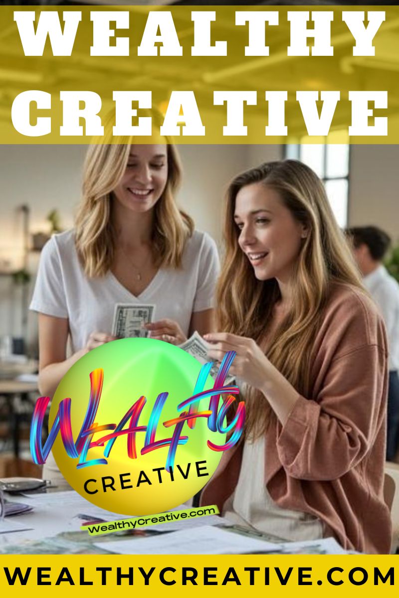 Students counting money with a smile, surrounded by innovative business concepts.